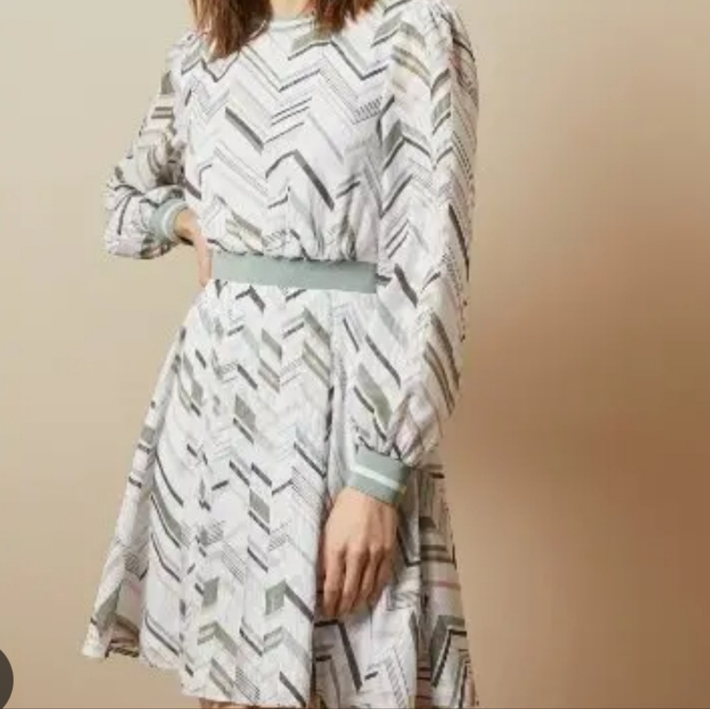 Ted Baker Katino Chevron Print Everglade Long Sleeve Dress Size 2